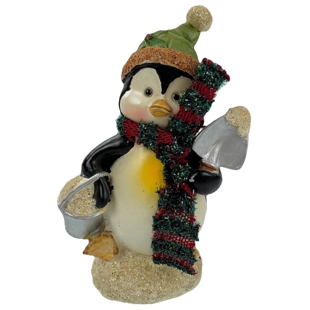 Christmas Penguin Figurine with Scarf & Shovel Holiday Winter Decor Whimsical